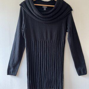 Kenneth Cole Sz S Black Cowl‎ Neck Empire Waist Pleated Knit Sweater Mini Dress